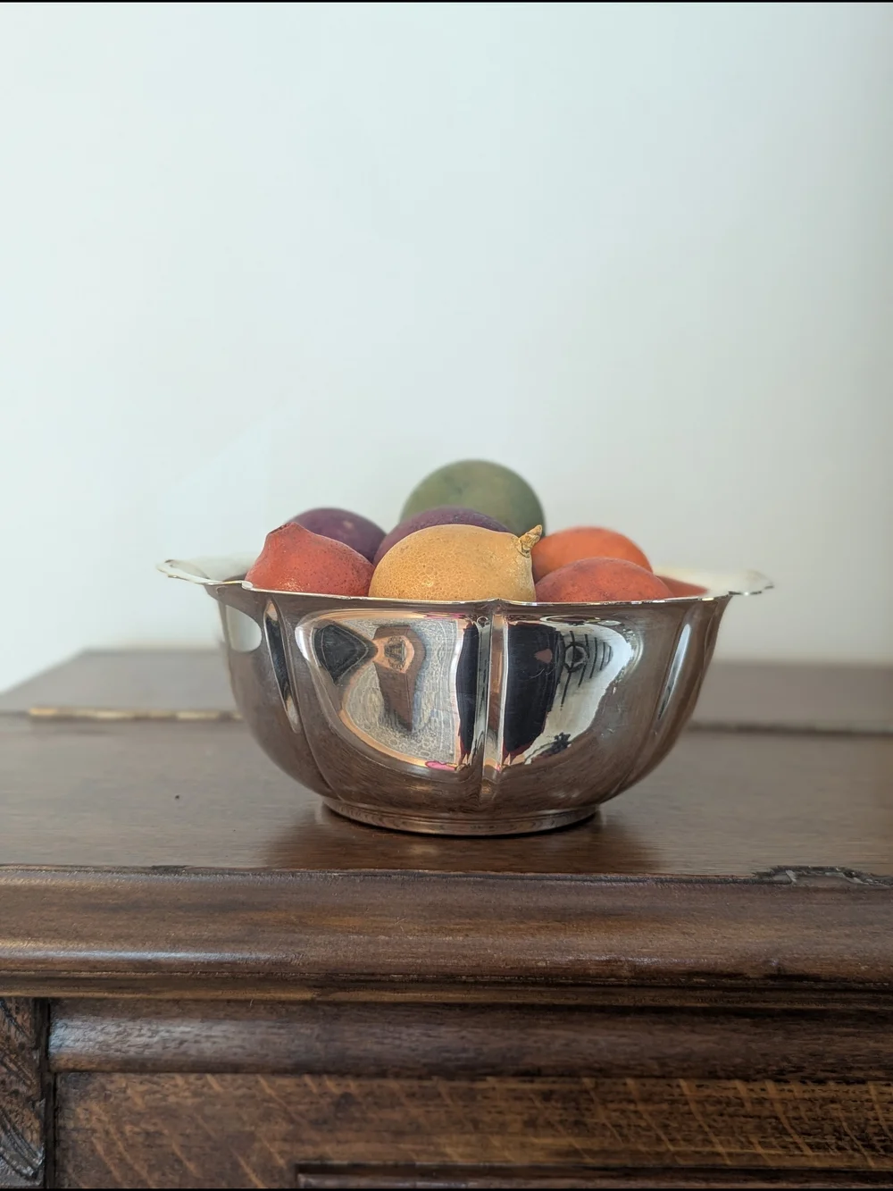Silver Revere Bowl & Faux Fruit Wood Centerpiece Set